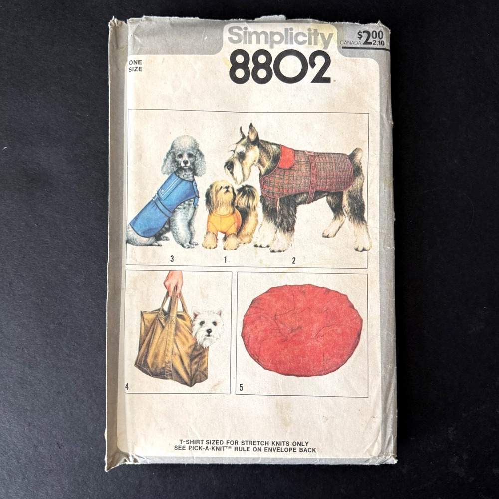Vintage Simplicity 8802 Craft Sewing Pattern Dog Pet Clothes Shirt Coat Bed Cut